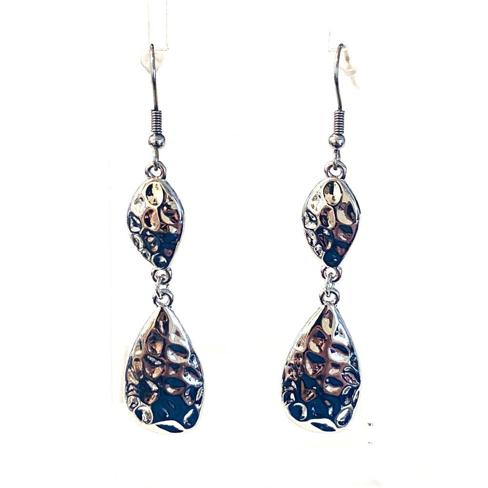 Textured Silver Drop Earrings